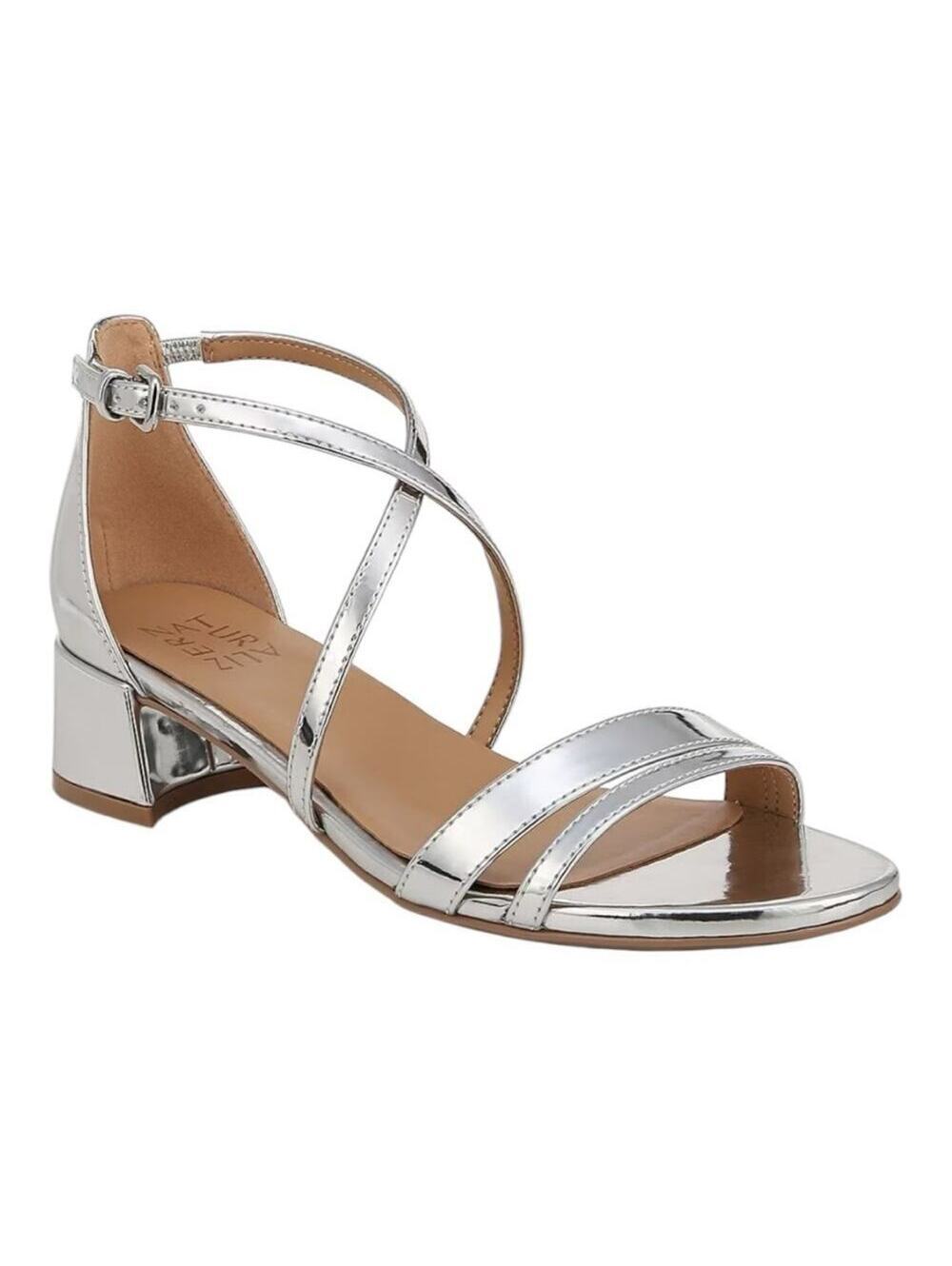 Naturalizer June Metallic Silver Crisscross Block Heel Dress Sandals Size 10W